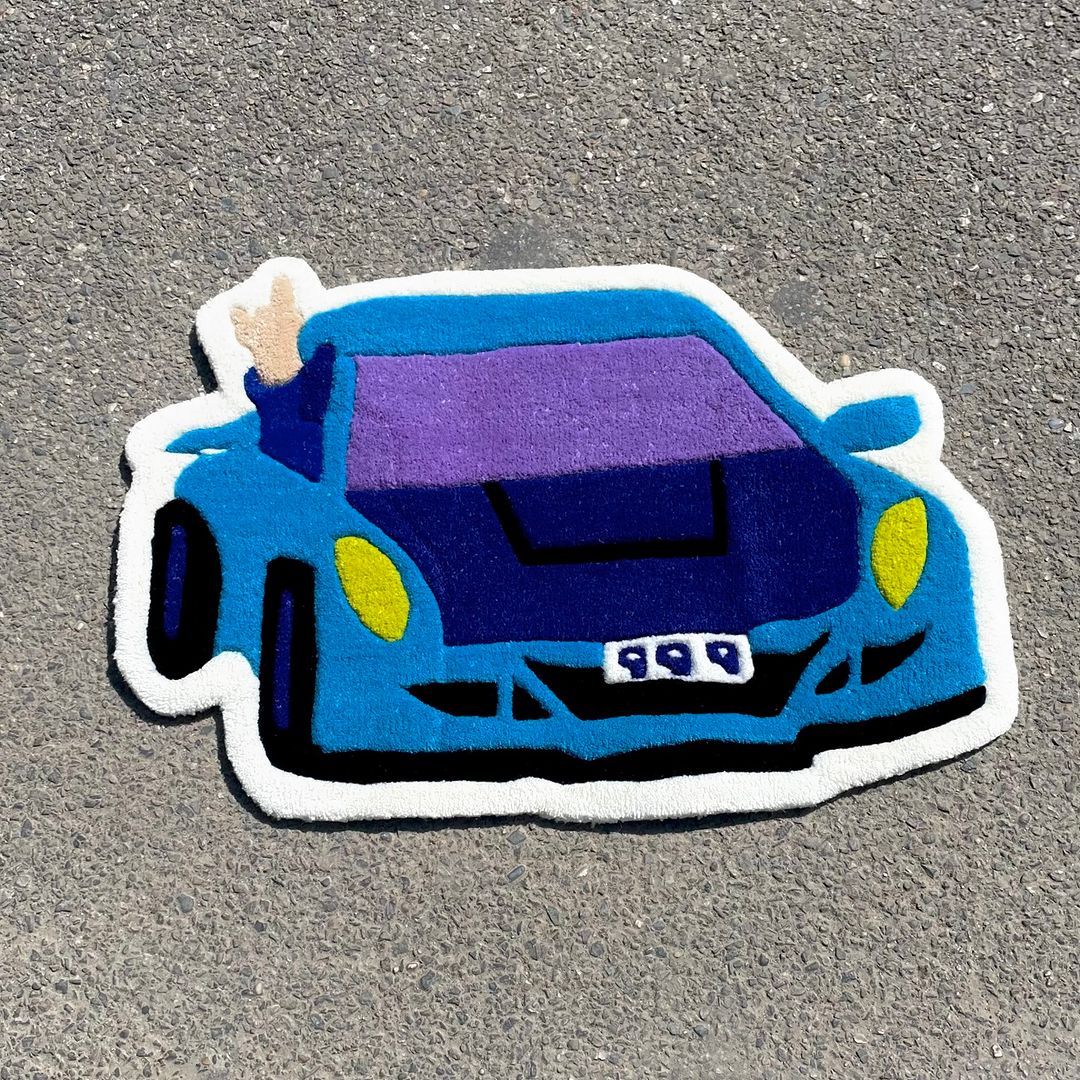 Beautiful Blue Car Customised Rug