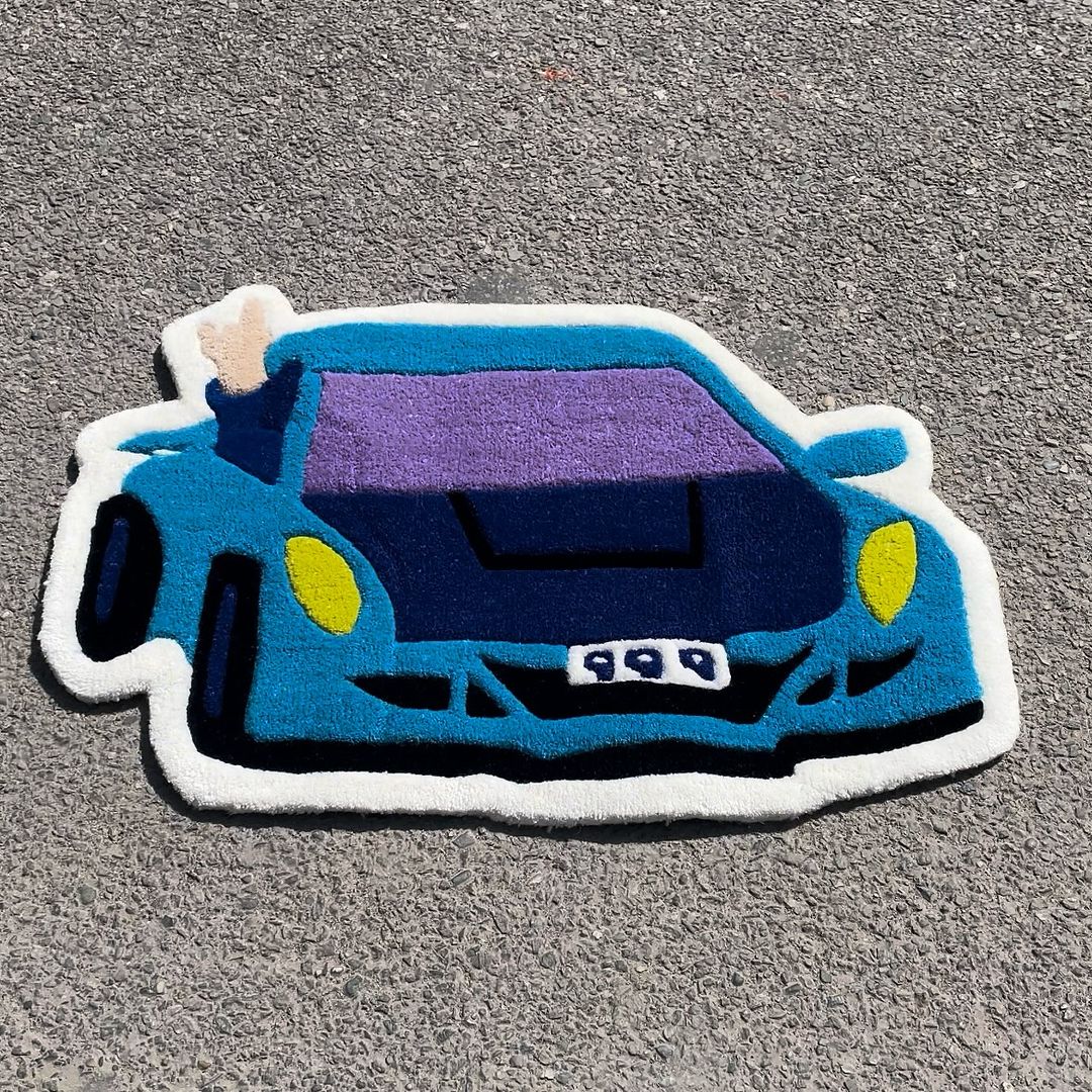 Beautiful Blue Car Customised Rug