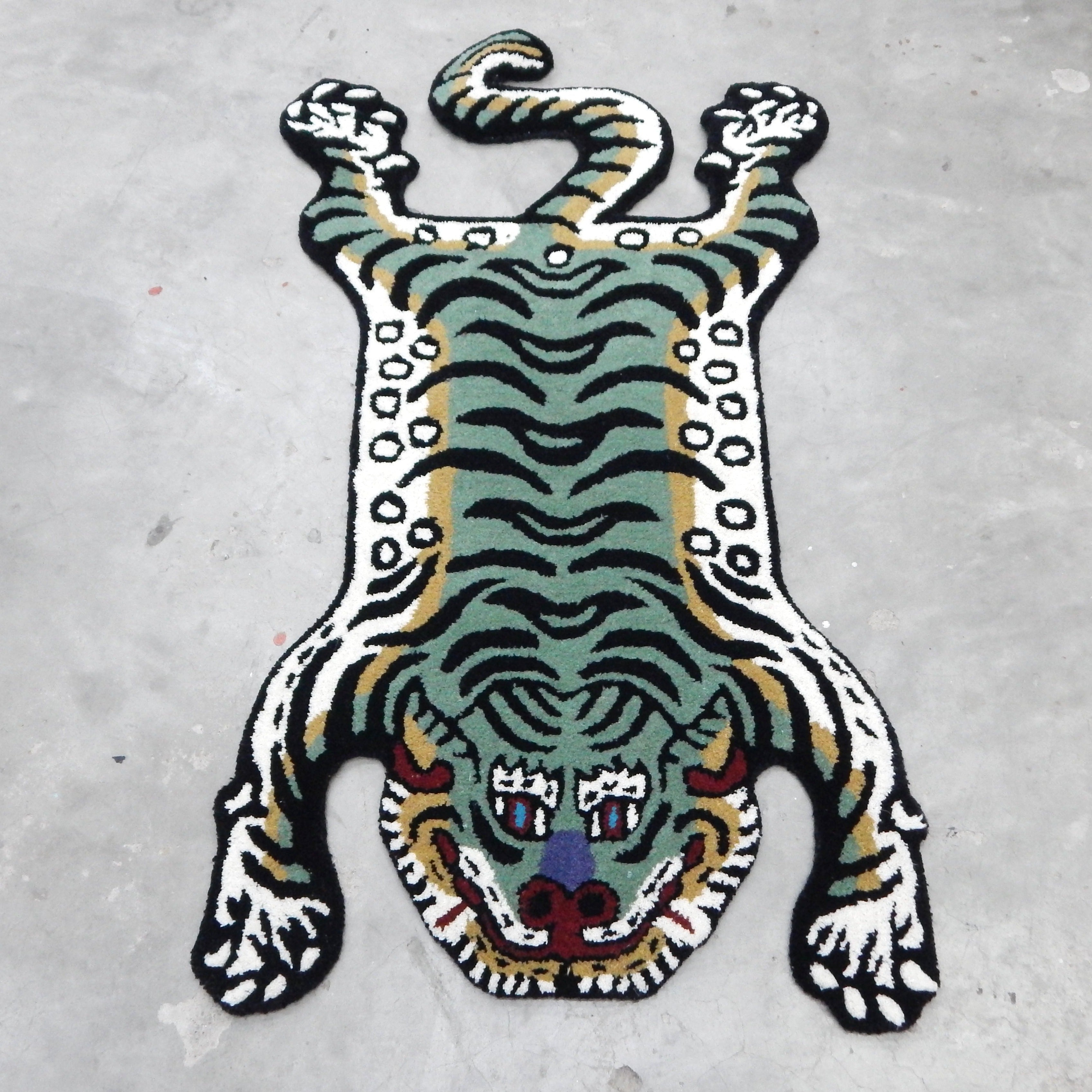 Tibetan Tiger Green Tufted Woolen Tibetan Rug - Green Color