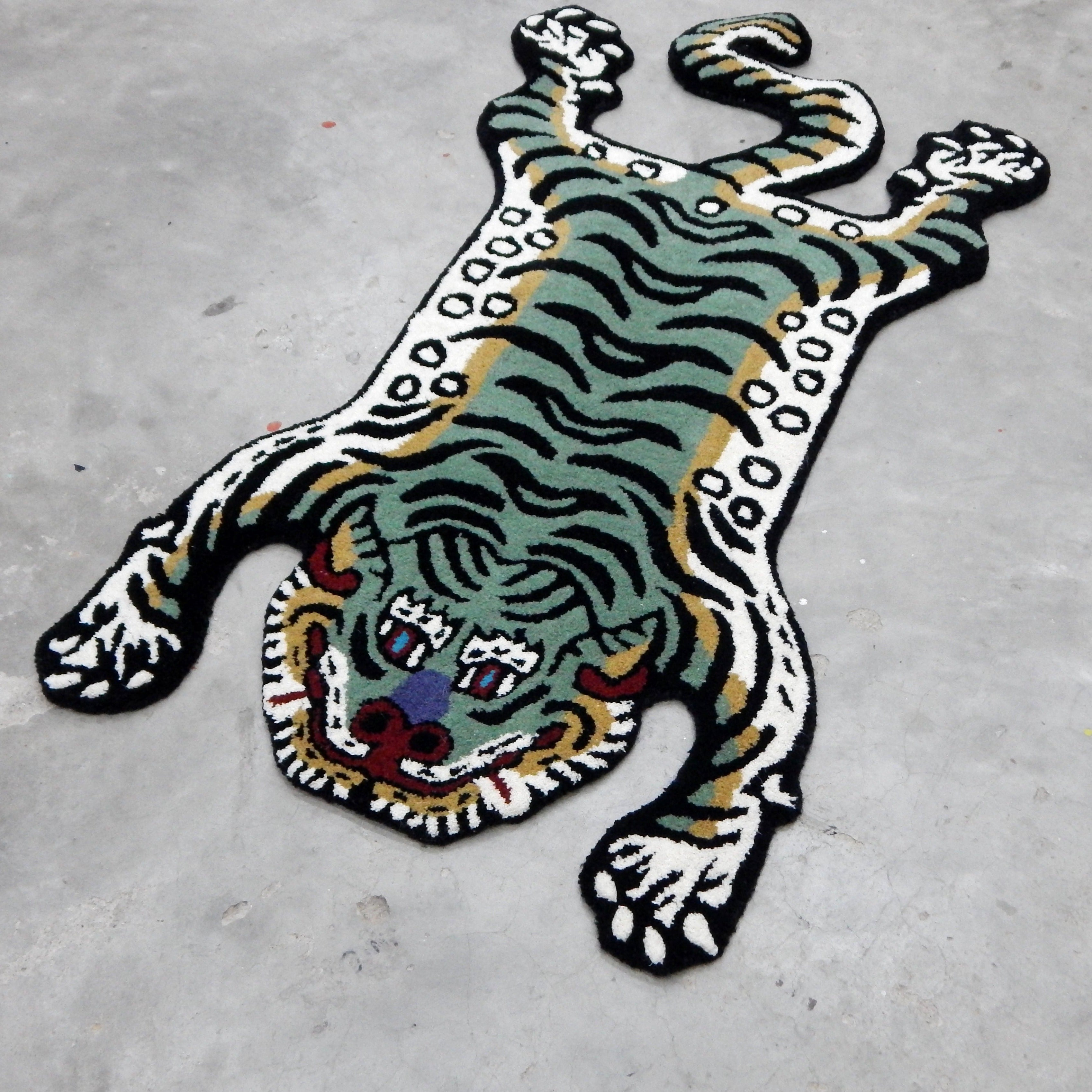 Tibetan Tiger Green Tufted Woolen Tibetan Rug - Green Color