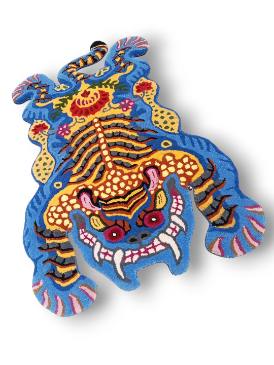 Tibetan Tiger Blue Tufted Woolen Tibetan Rug - Blue Color