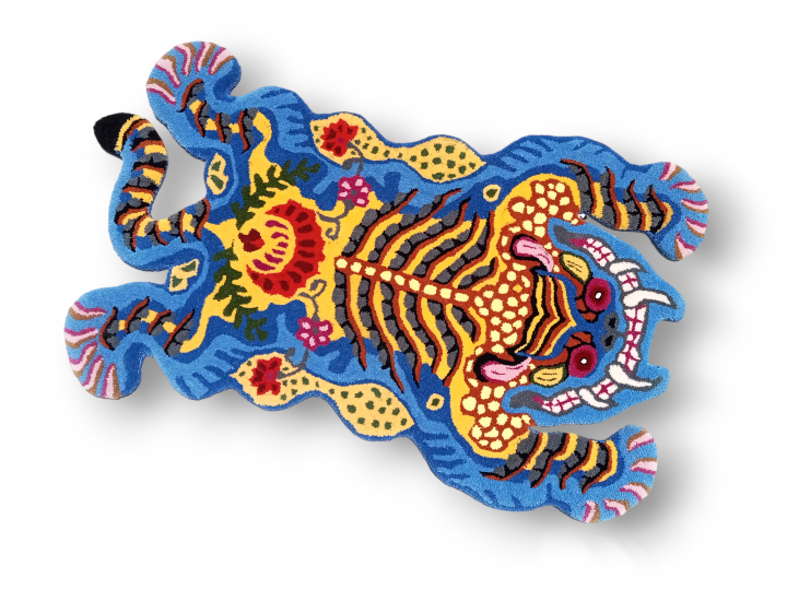 Tibetan Tiger Blue Tufted Woolen Tibetan Rug - Blue Color