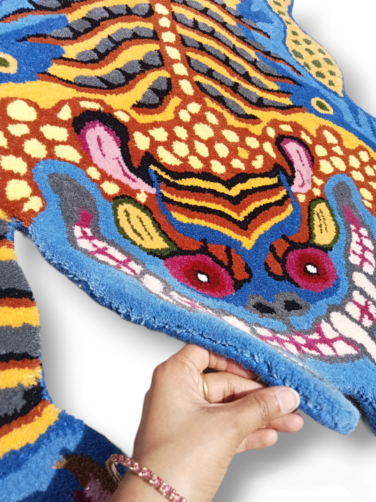 Tibetan Tiger Blue Tufted Woolen Tibetan Rug - Blue Color