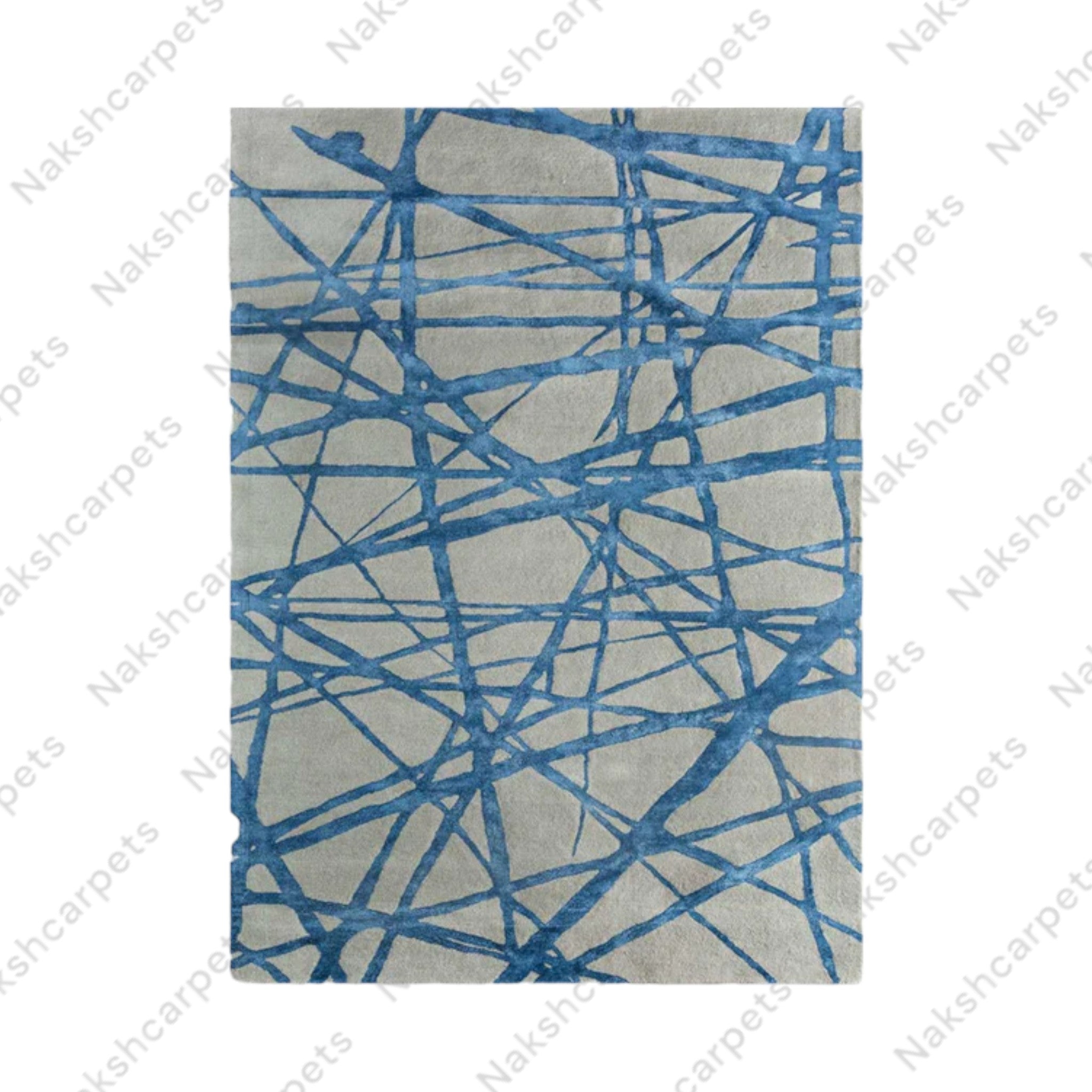 Geometric Blue Pattern Modern High Quality Hand Tufted pile woolen Rug and Carpet For Bedroom Aesthetics, Living Room, Hall, Kitchen