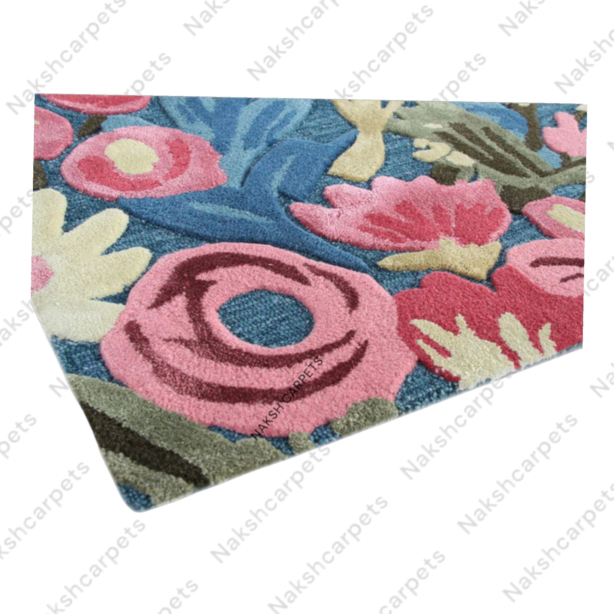 Floral Multicolored Irregular Shape Hand-Tufted 100% Woolen Handmade Area Rug/Carpet For Bedroom Aesthetics, Living Room, Kitchen Rug
