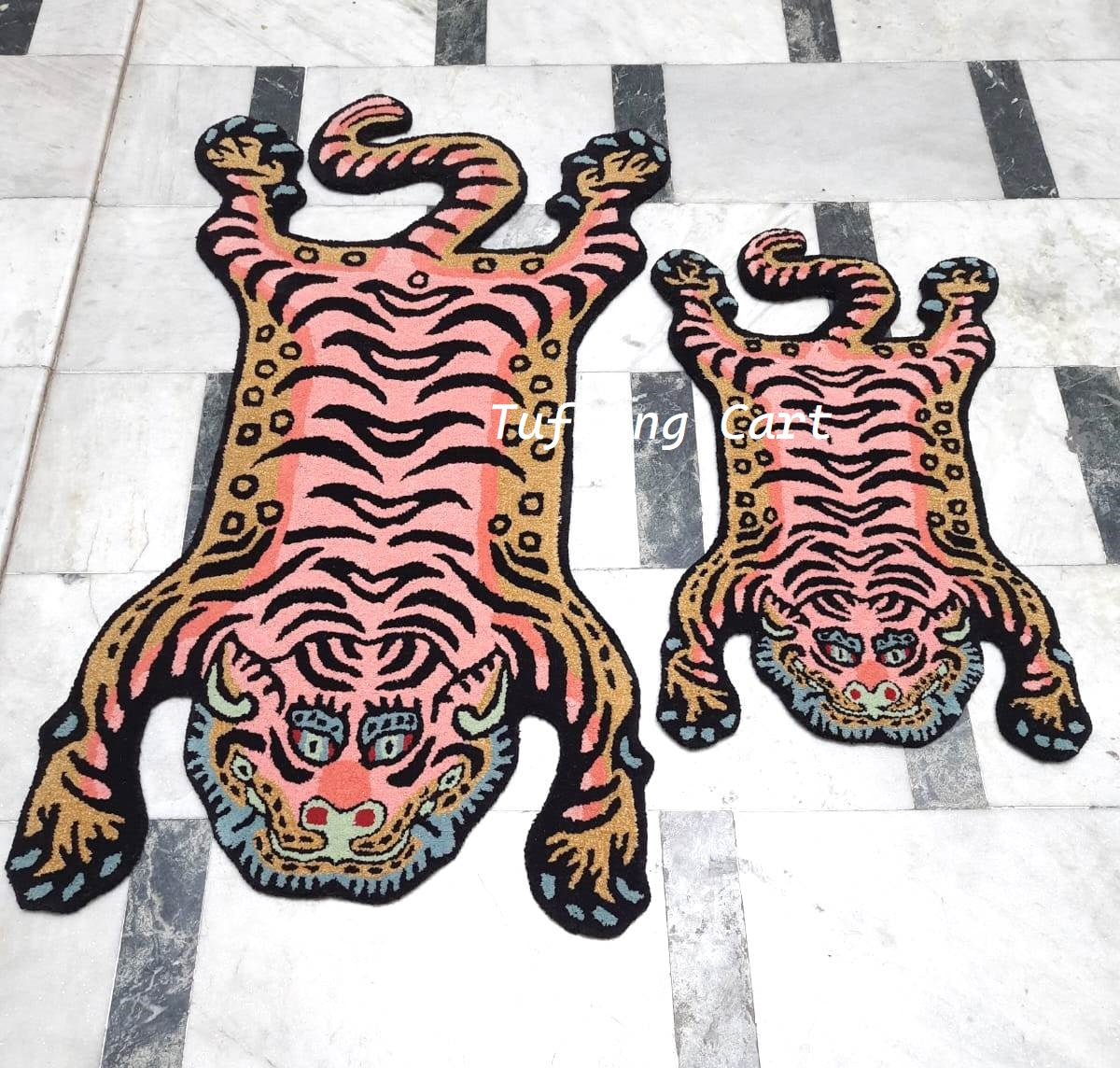 Tibetan Tiger Pink Kitty Tufted Woolen Tibetan Rug - Pink Color
