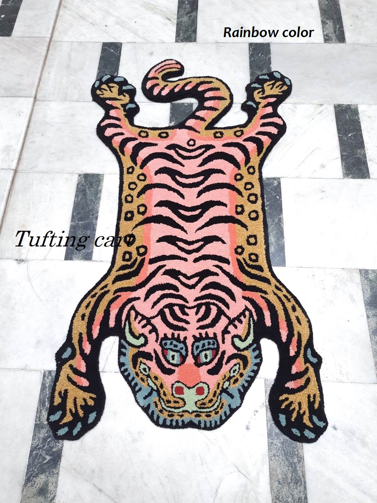Tibetan Tiger Pink Kitty Tufted Woolen Tibetan Rug - Pink Color