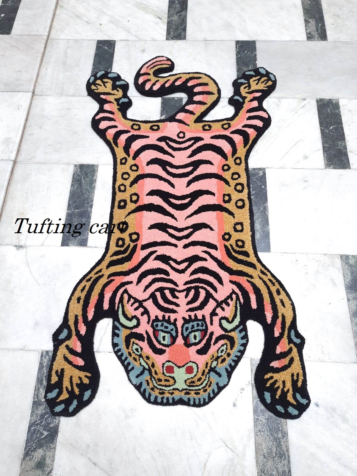 Tibetan Tiger Pink Kitty Tufted Woolen Tibetan Rug - Pink Color