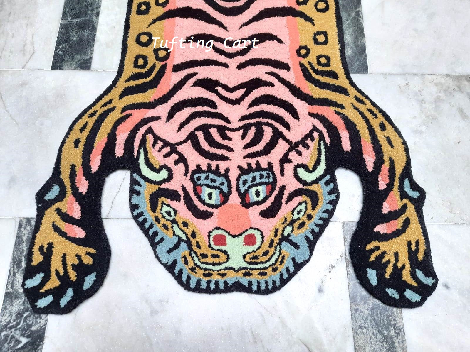 Tibetan Tiger Pink Kitty Tufted Woolen Tibetan Rug - Pink Color