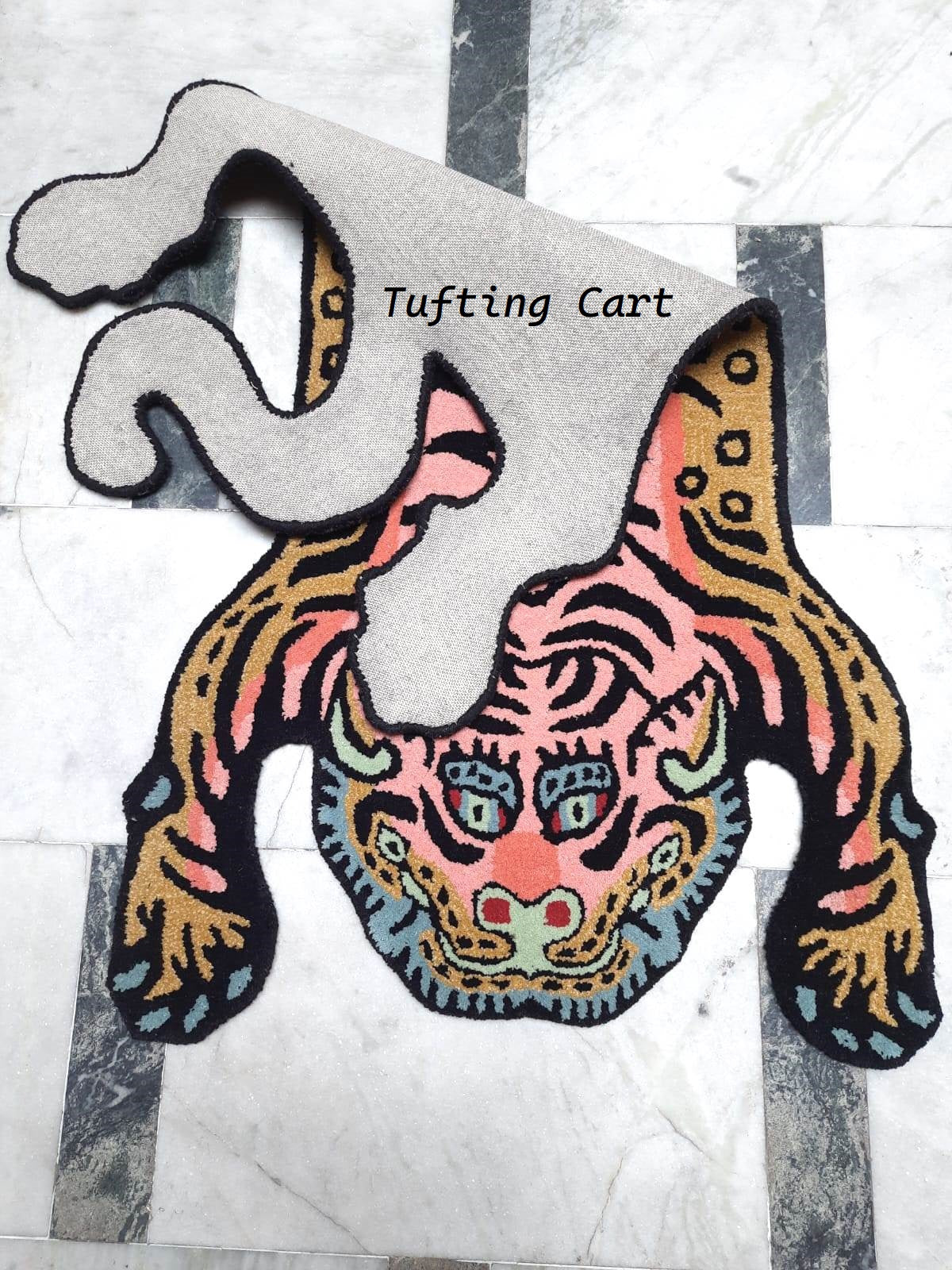 Tibetan Tiger Pink Kitty Tufted Woolen Tibetan Rug - Pink Color