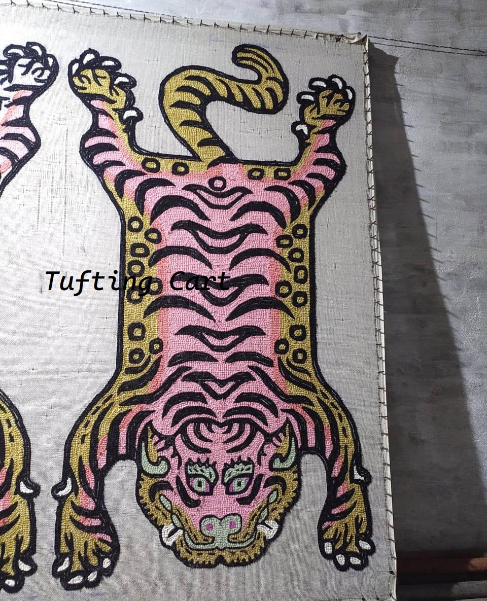 Tibetan Tiger Pink Kitty Tufted Woolen Tibetan Rug - Pink Color