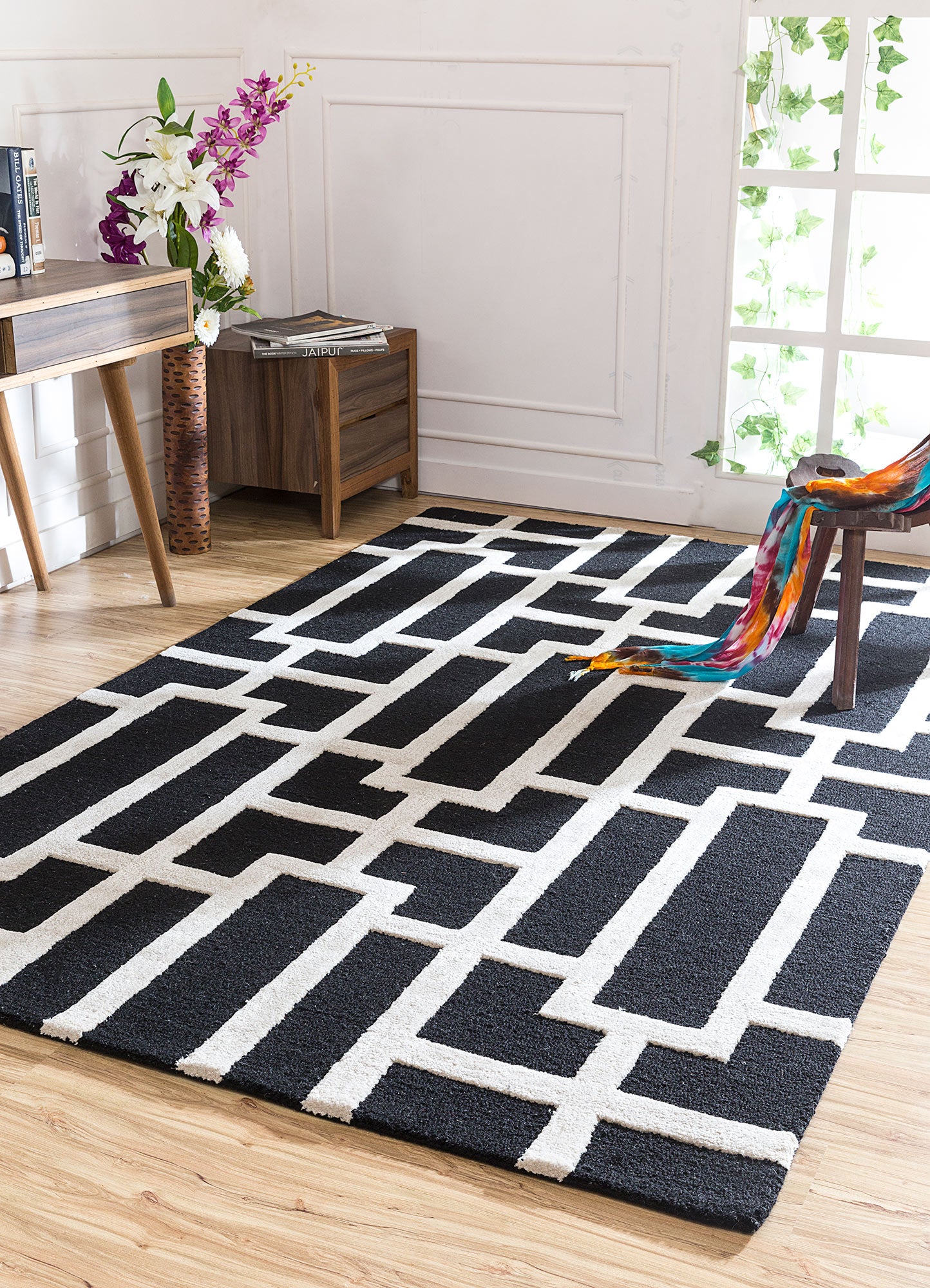 Geometric Cut Pile Wool Rug | Hand Tufted Modern Carpet | Designer Look for Bedroom Decor, Hallways, Living Room & Home Styling